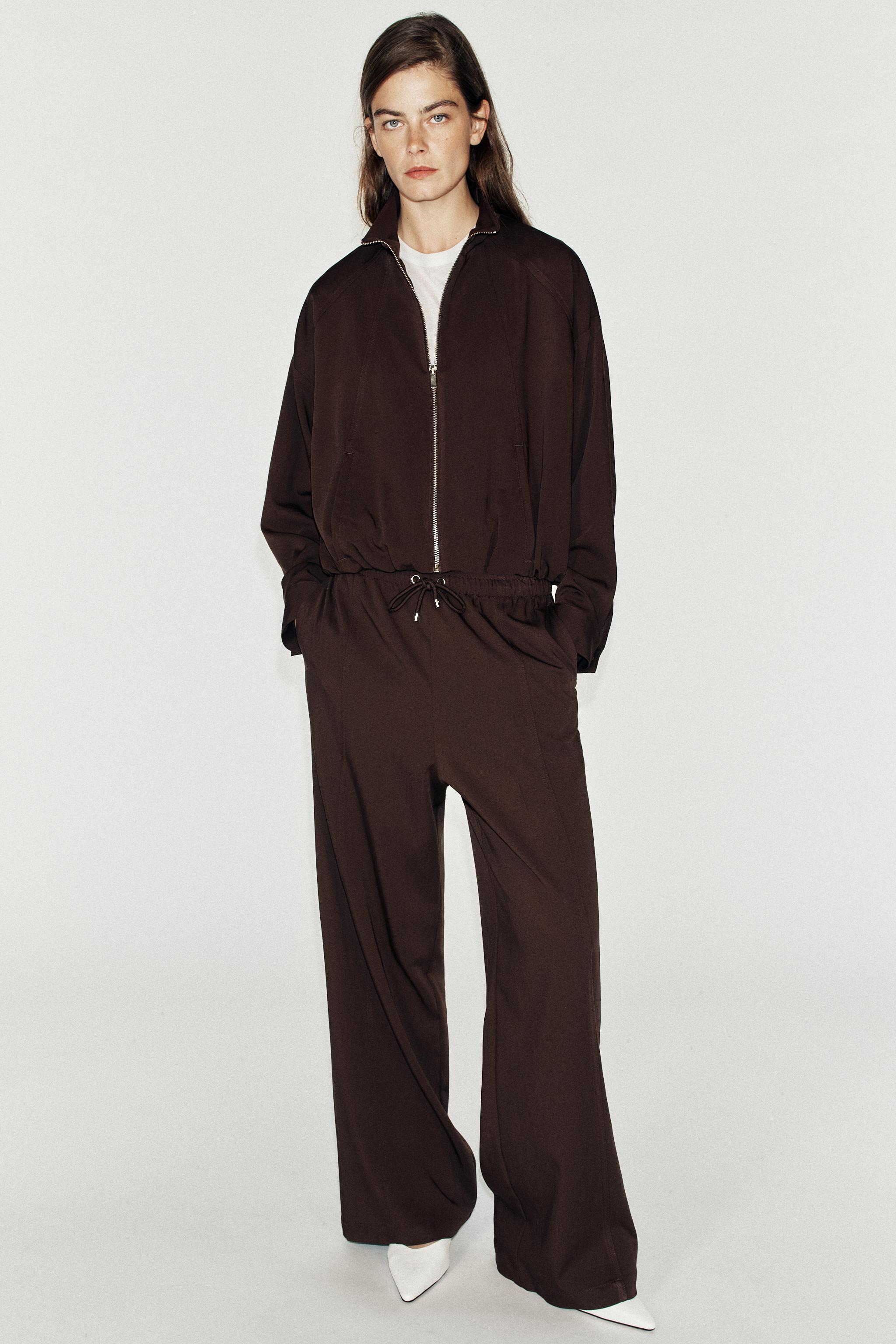 STAND-UP COLLAR BOMBER JACKET — Brown