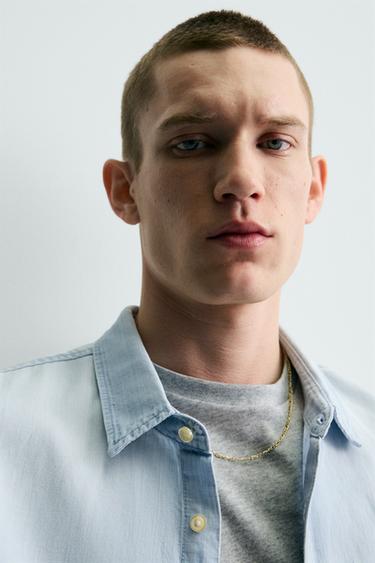 CHEMISE DENIM LIN/COTON - Bleu ciel de Zara - Image 4