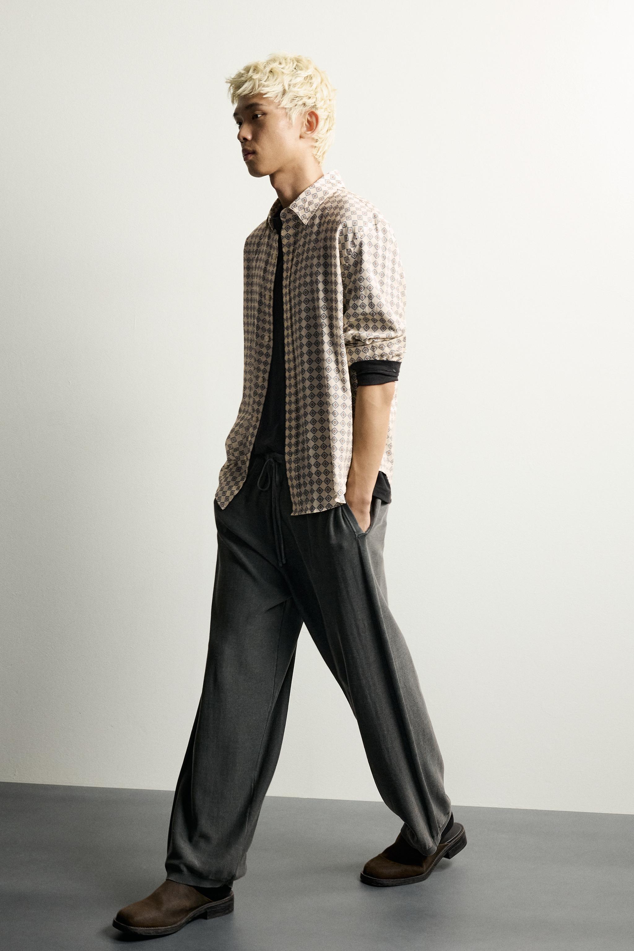Мужские брюки Zara COTTON KNIT RELAXED FIT PANTS — фото 6