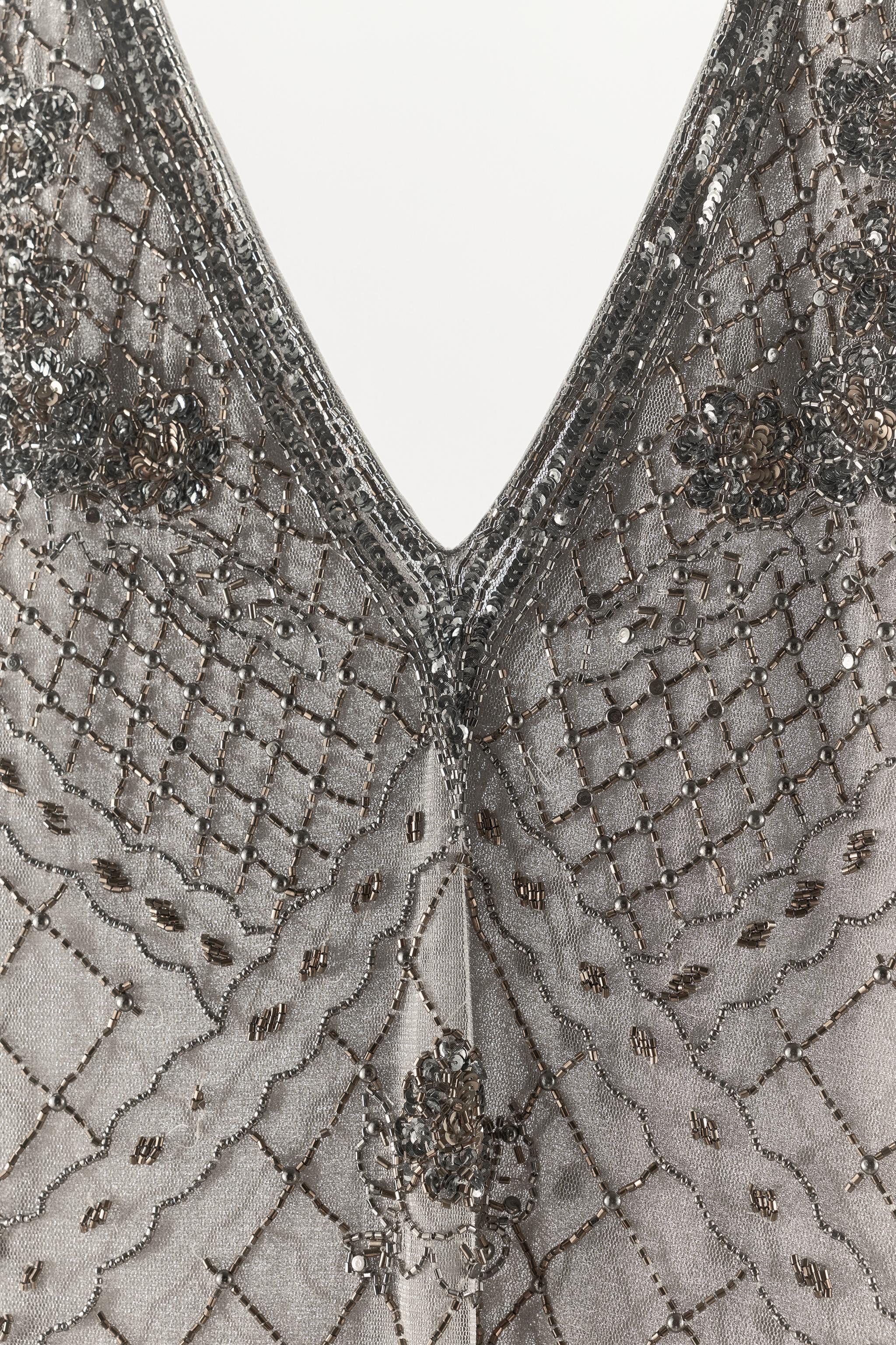 Женские платья Zara EMBROIDERED BEADED TULLE DRESS — фото 9