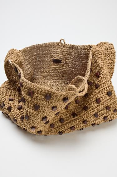 BEADED WOVEN TOTE BAG - Light beige by Zara - Image 3