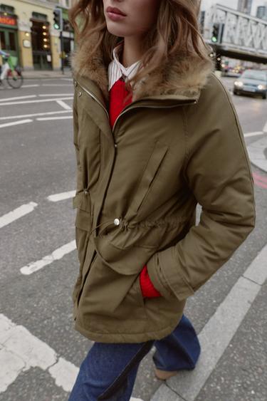 PARKA REMBOURRÉE INTÉRIEUR EFFET FOURRURE - Kaki de Zara - Image 5