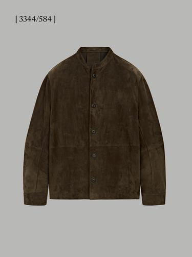 Zara Suede leather stand collar shirt - Dark anthracite