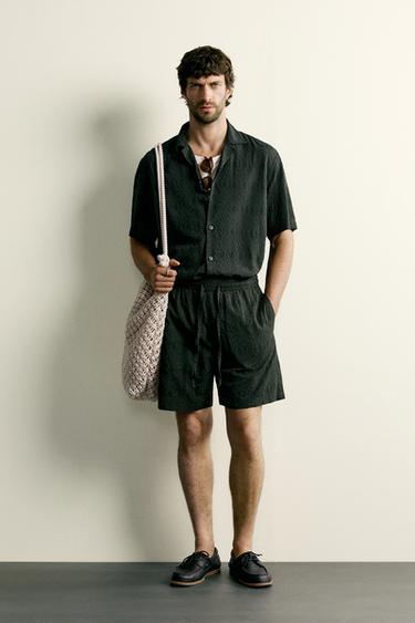 Zara GEOMETRIC JACQUARD REGULAR FIT SHORTS - Green - Image 0