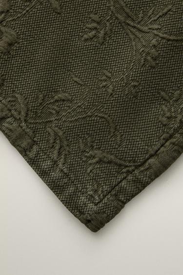 FLORAL JACQUARD COTTON BATH MAT (1100GSM) — Dark green 2