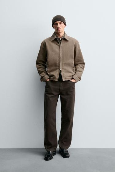 DENIM JACK MET RITSSLUITING - Bruin / Taupe van Zara - Afbeelding 0