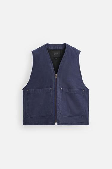 Zara RELAXED FIT DENIM VEST - Blue - Image 0