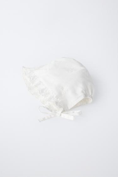 EMBROIDERED FRILL BONNET - White by Zara - Image 1