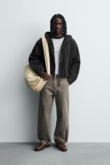 BLUSÃO LAVADO COM CAPUZ - Carvão da Zara