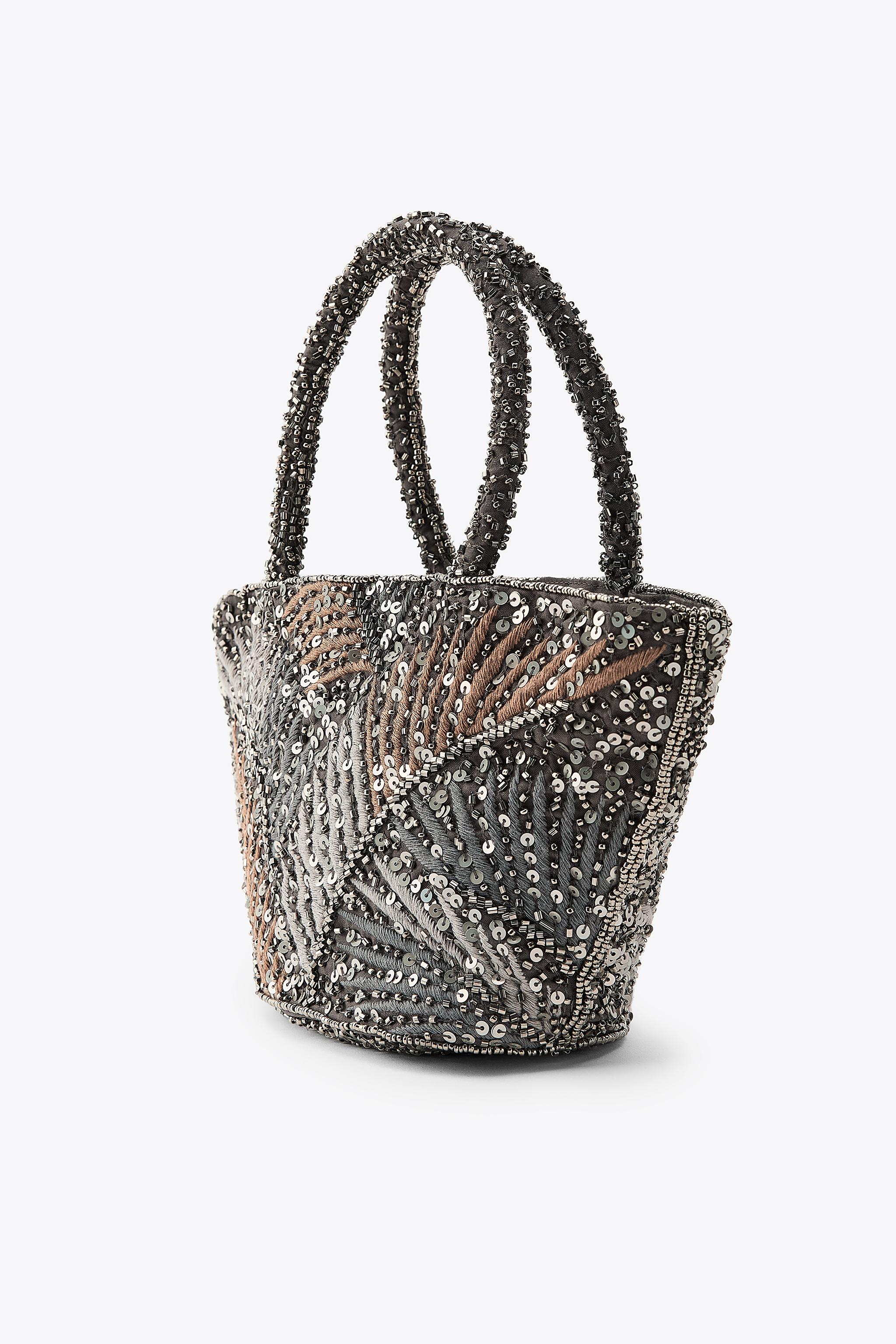 EMBROIDERED AND BEADED HANDBAG - Aged silver | ZARA United