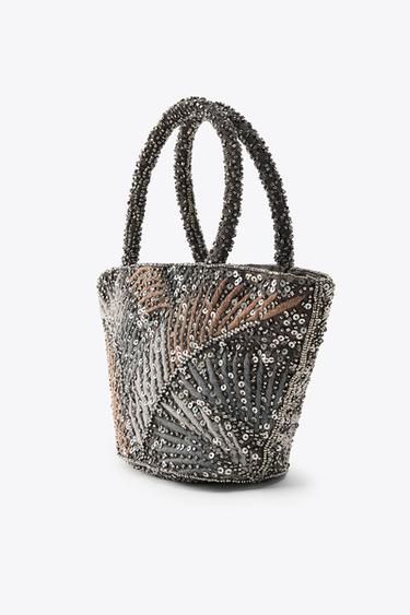 EMBROIDERED BEADED HANDBAG - Aged silver by Zara - Image 3