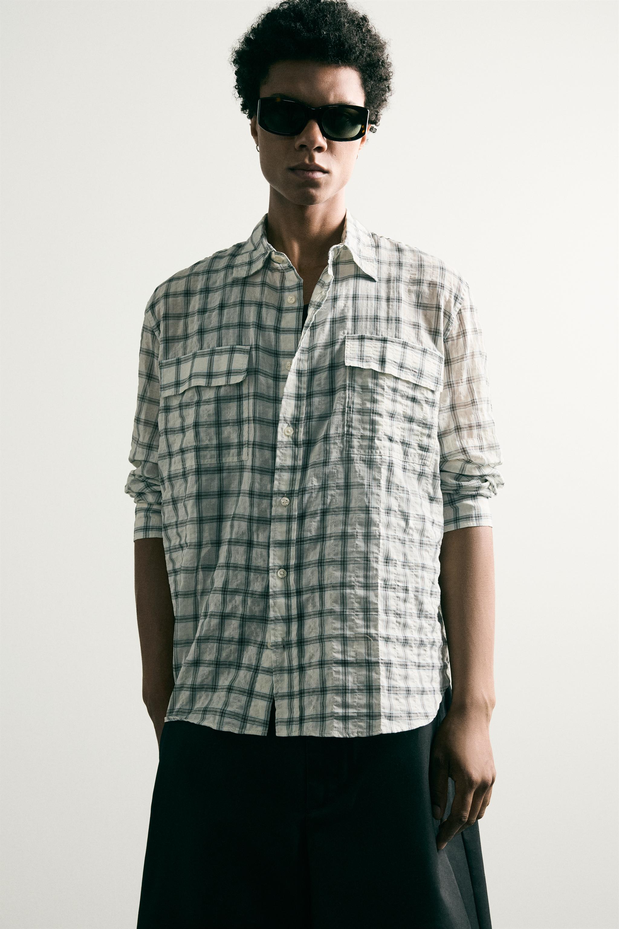 Мужские рубашки Zara TEXTURED PLAID RELAXED FIT SHIRT — фото 6