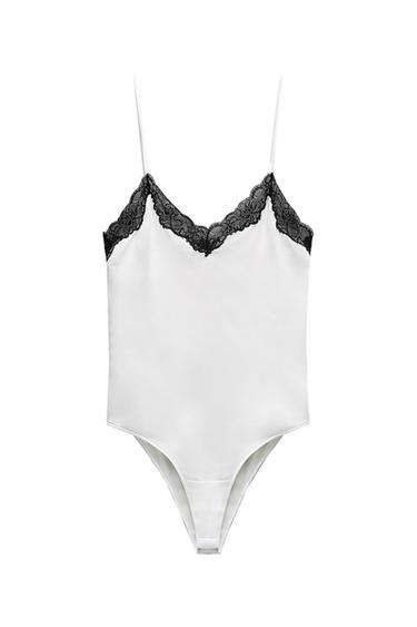 SATIN BODYSUIT WITH LACE APPLIQUÉ
