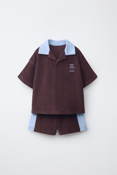TOWELLING POLO T-SHIRT AND BERMUDA SHORTS SET - Dark brown by Zara - Image 0
