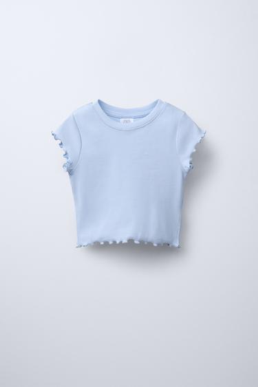 CAMISETA RIB VOLANTITOS - Celeste de Zara