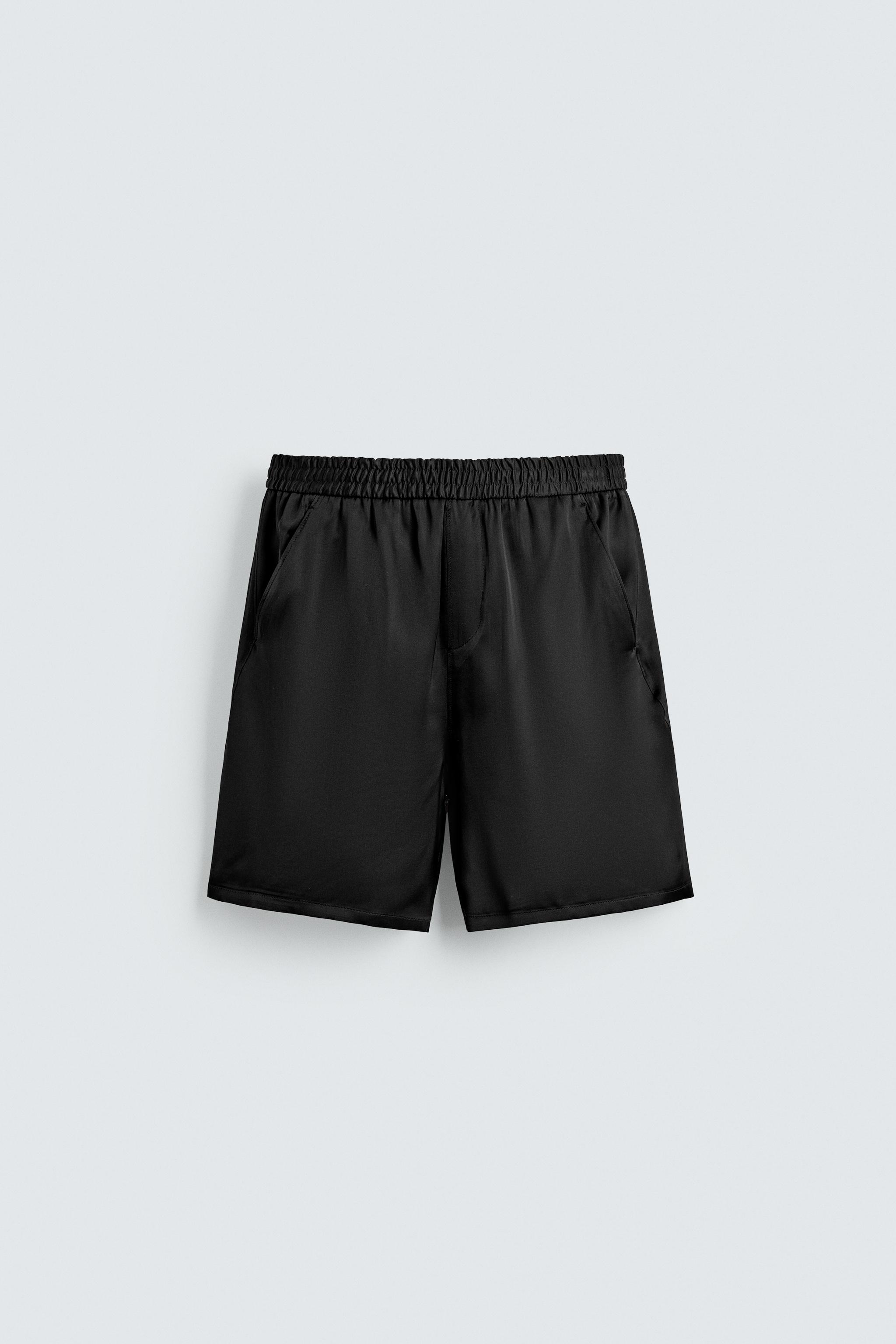 RELAXED FIT SATIN BERMUDA SHORTS - Black | ZARA Canada