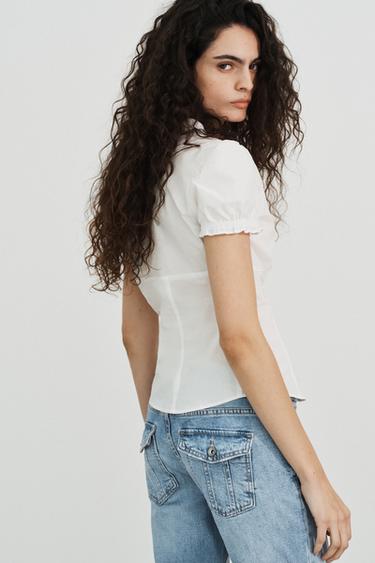 POPLIN SHIRT WITH RUFFLES - White by Zara - Image 3