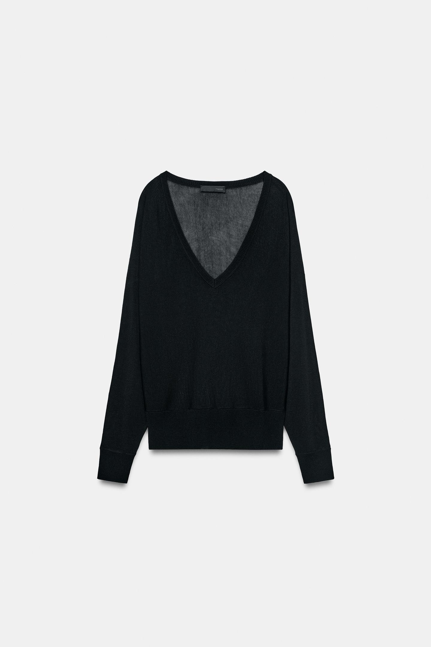 Свитер Zara V-NECK Knit Jumper, цвет: Чёрный — фото 4