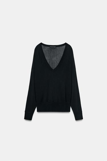 JERSEY PUNTO ESCOTE PICO - Negro de Zara