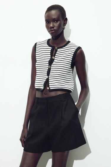 JACQUARD BUTTON WAISTCOAT TOP - Blue/White by Zara - Image 1