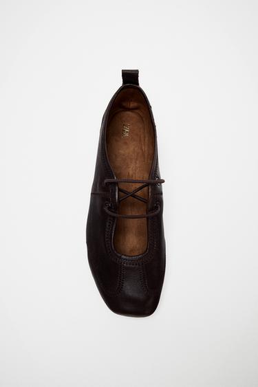 FLAT LACE-UP BALLERINA SHOES - Brown by Zara
