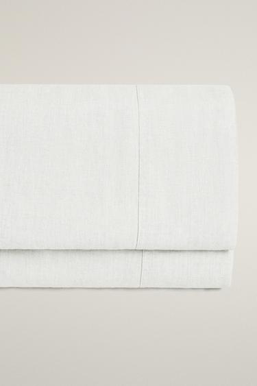 WASHED LINEN FLAT SHEET (160 GxM²) - White by Zara