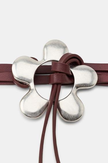 DOUBLE LEATHER EFFECT BELT WITH FLOWERS - Dark red by Zara - Image 3