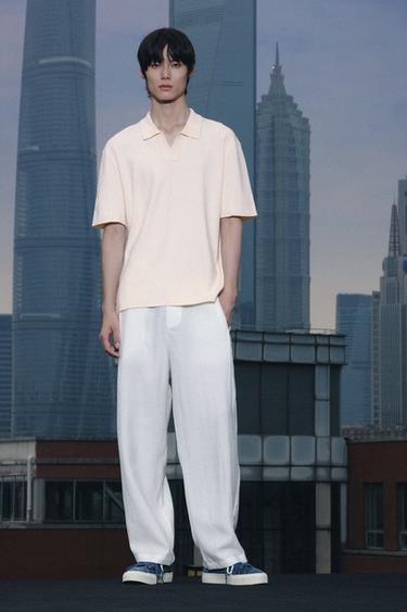 VISCOSE BLEND KNIT POLO SHIRT - Ecru by Zara