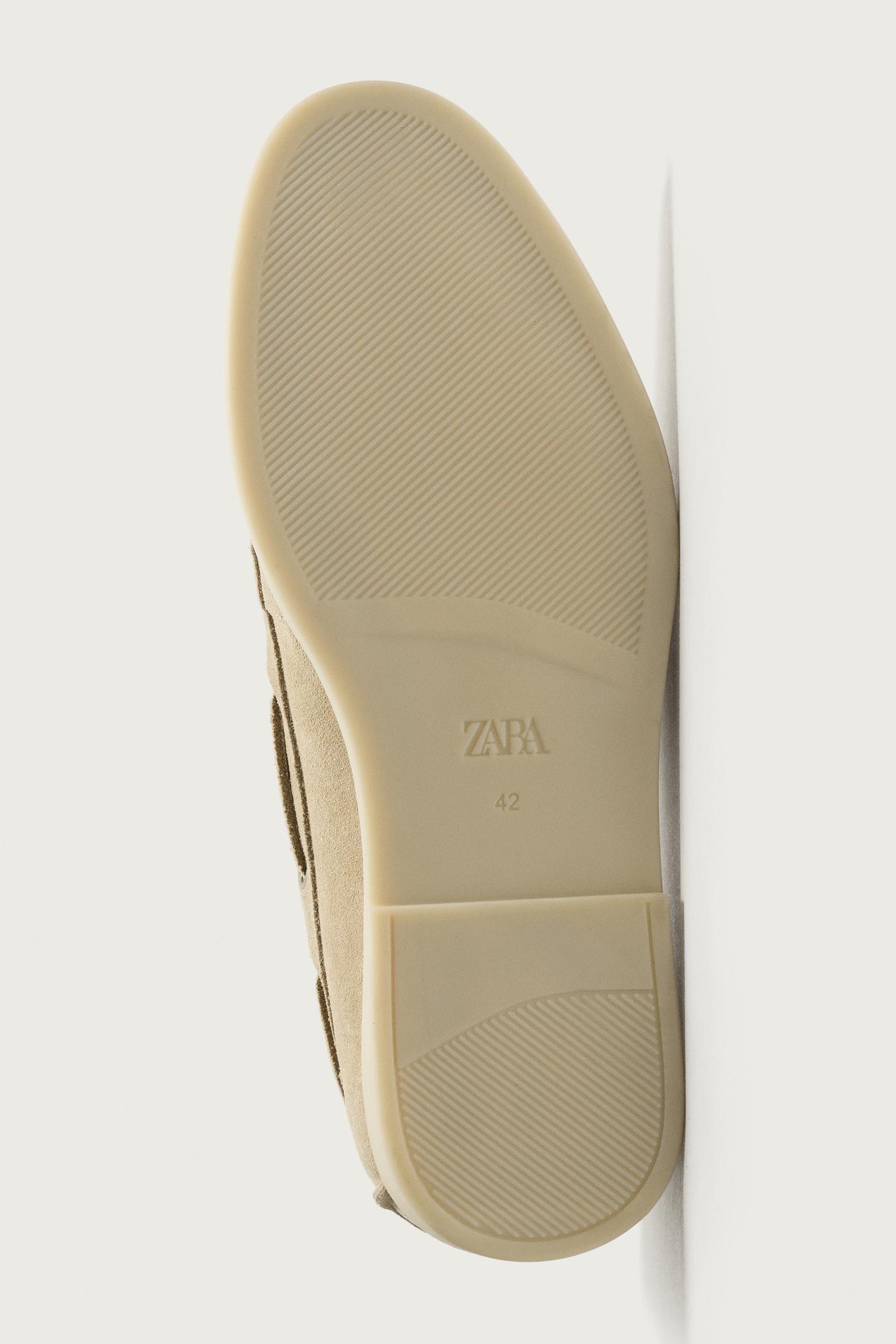 Туфли Zara Leather Boat, цвет: Бежевый — фото 4