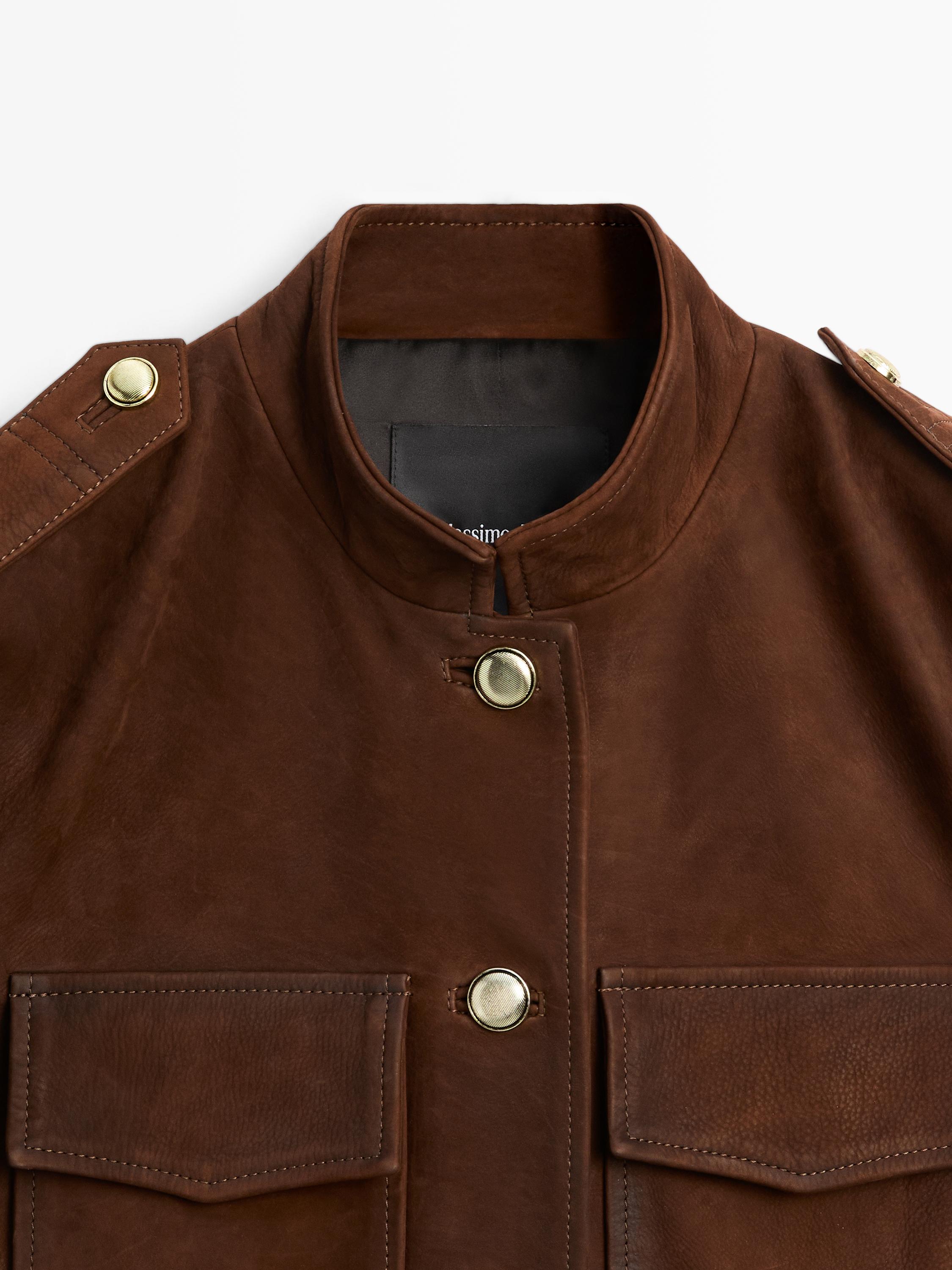 Veste saharienne en cuir finition daim