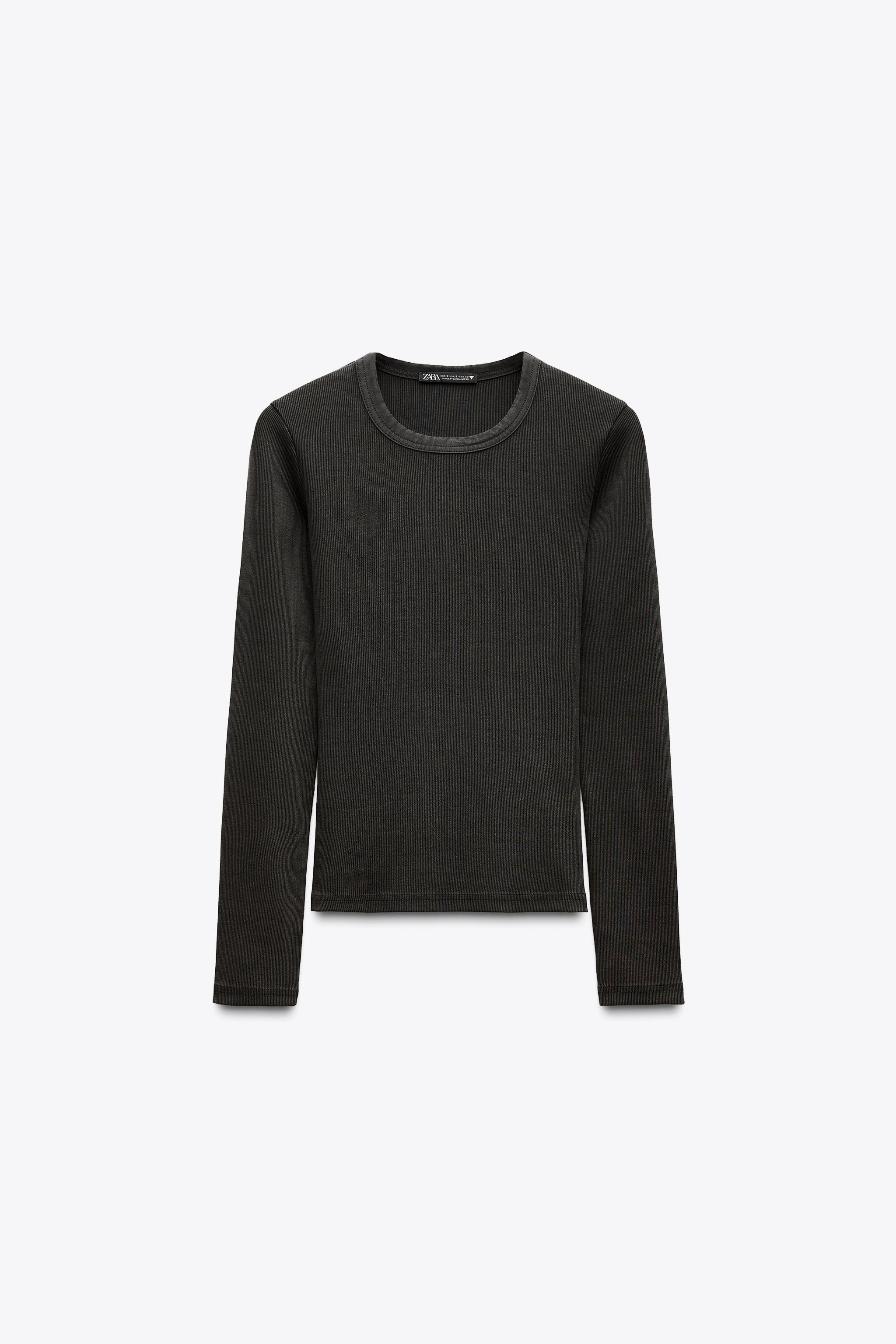 ウォッシュド加工リブ ロングスリーブTシャツ - ダークグレー