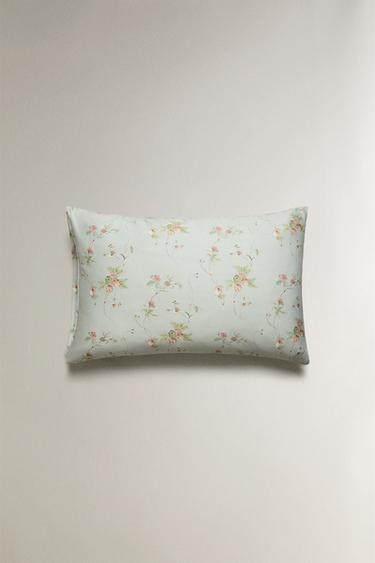 FLORAL BRANCH SATEEN PILLOWCASE (300 THREAD COUNT) - Blue / Green by Zara - Image 3