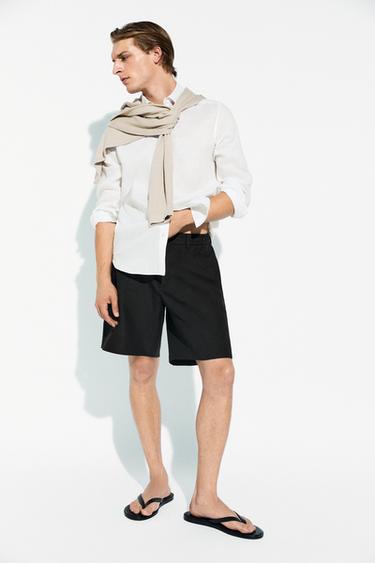Zara 100% linen short Bermuda shorts - Black