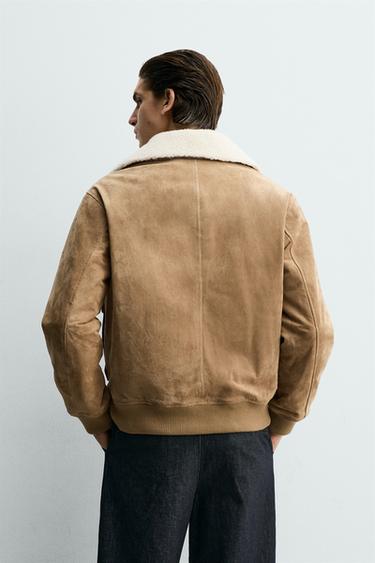 BLOUSON EN CUIR SUÉDÉ AVEC EFFET MOUTON - Beige de Zara - Image 2