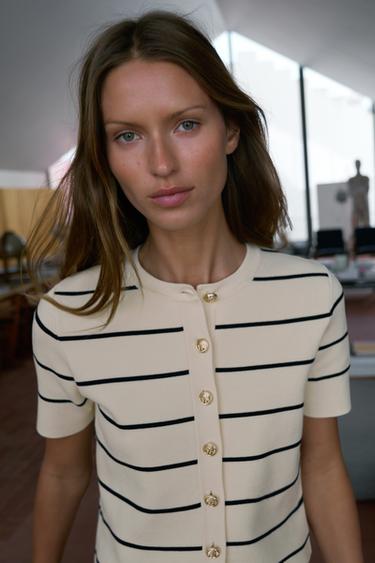 STRIPED SHORT SLEEVE CARDIGAN - striped by Zara