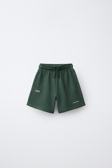 SLOGAN PRINT BERMUDA SHORTS — Dark green 1