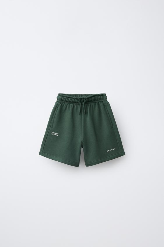 SLOGAN PRINT BERMUDA SHORTS - Dark green by Zara - Image 0