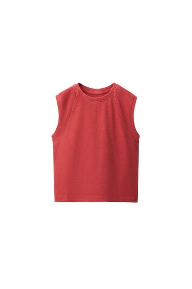 CAMISETA LISA MANGA SISA - Rojo de Zara