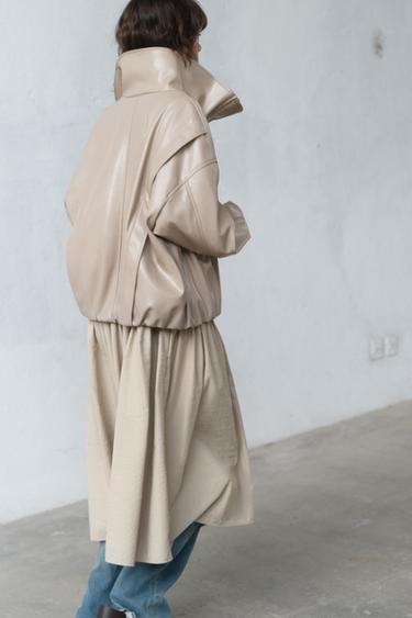 LEATHER EFFECT JACKET WITH PLEATS - Stone marl by Zara - Image 2