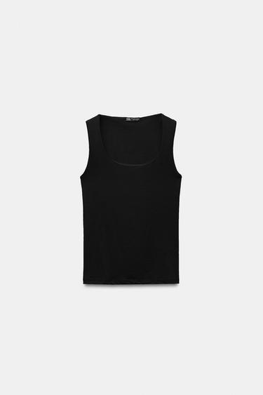 WIDE STRAP POLYAMIDE T-SHIRT - Black by Zara