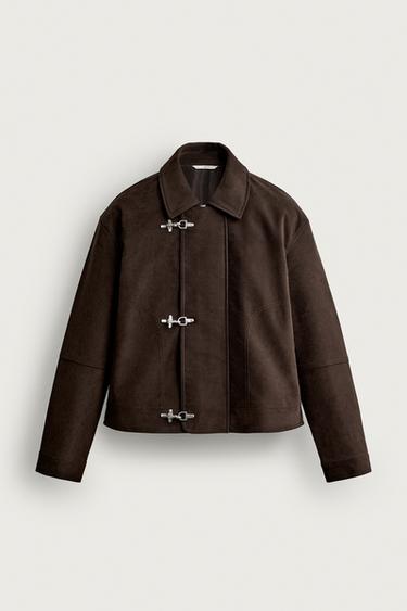 BOXY FIT FAUX SUEDE JACKET - Dark brown by Zara