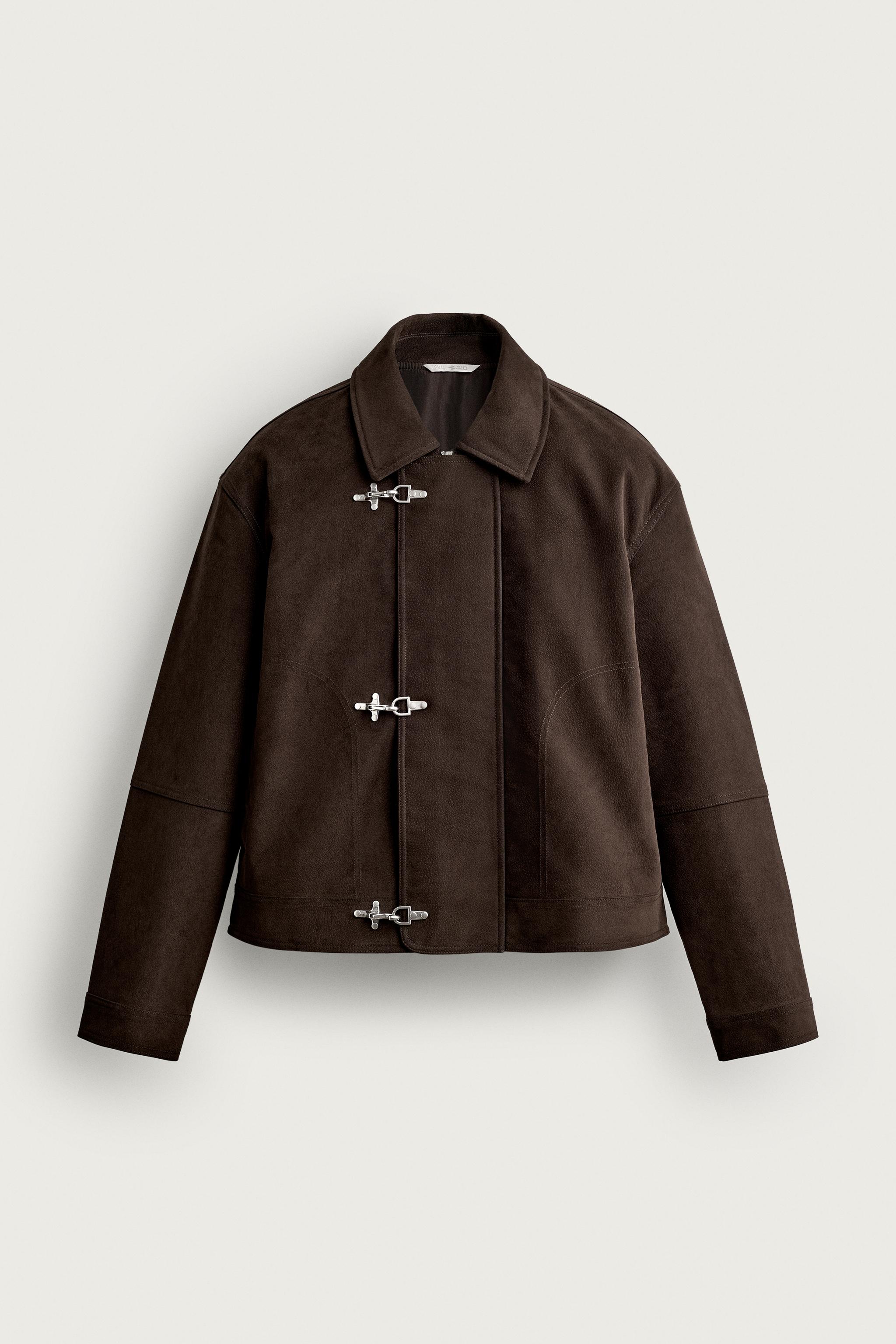 SUEDE-EFFECT JACKET WITH FROG FASTENING