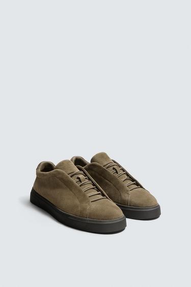 LEATHER TRAINERS - Taupe Grey by Zara