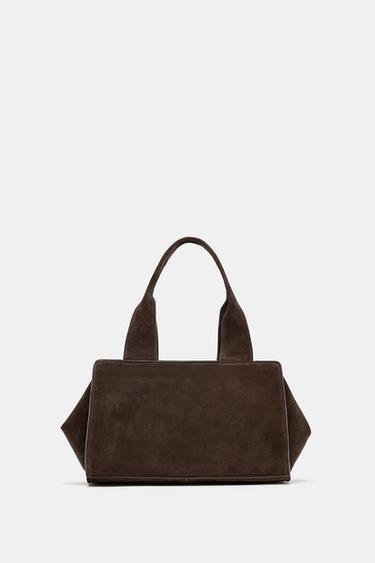Zara DOUBLE STRAP SPLIT LEATHER BAG - Brown
