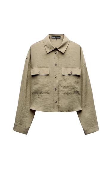BUTTON POCKET CROPPED SHIRT