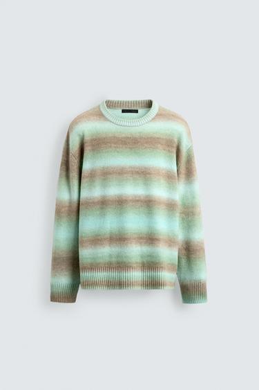 STRIPED TEXTURED JUMPER - Turquoise by Zara