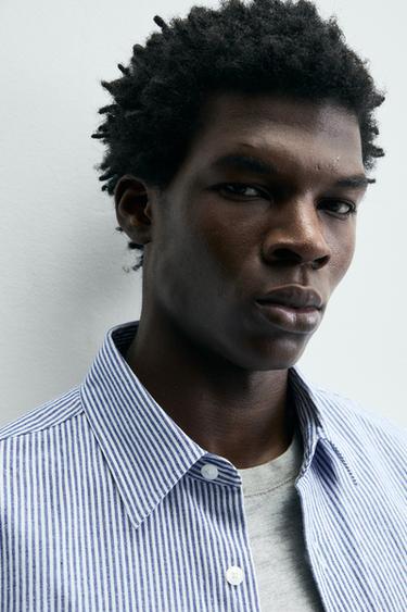 STRIPED CREASED-EFFECT SHIRT - Blue/White by Zara - Image 6