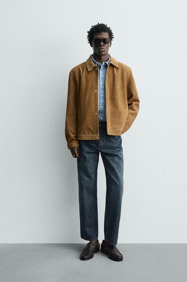 REGULAR FIT SUEDE LEATHER OVERSHIRT - Tobacco by Zara