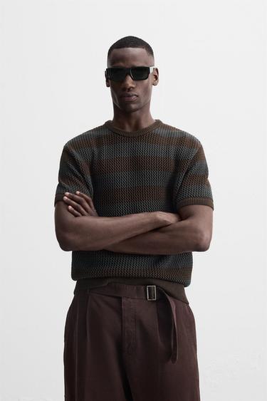 TEXTURED OPEN-KNIT SWEATER - Brown / Green by Zara