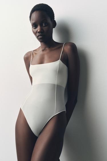 FITTED BODYSUIT WITH STITCHING - White by Zara